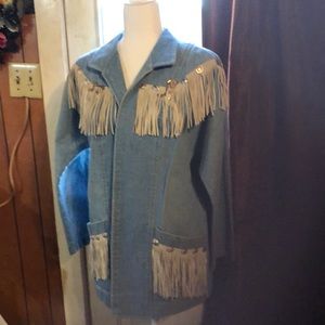 Jean jacket with leather trim